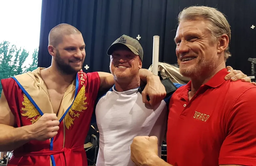 Chris Skogberg with Dolph Lundgren and Florian Munteanu, Creed II