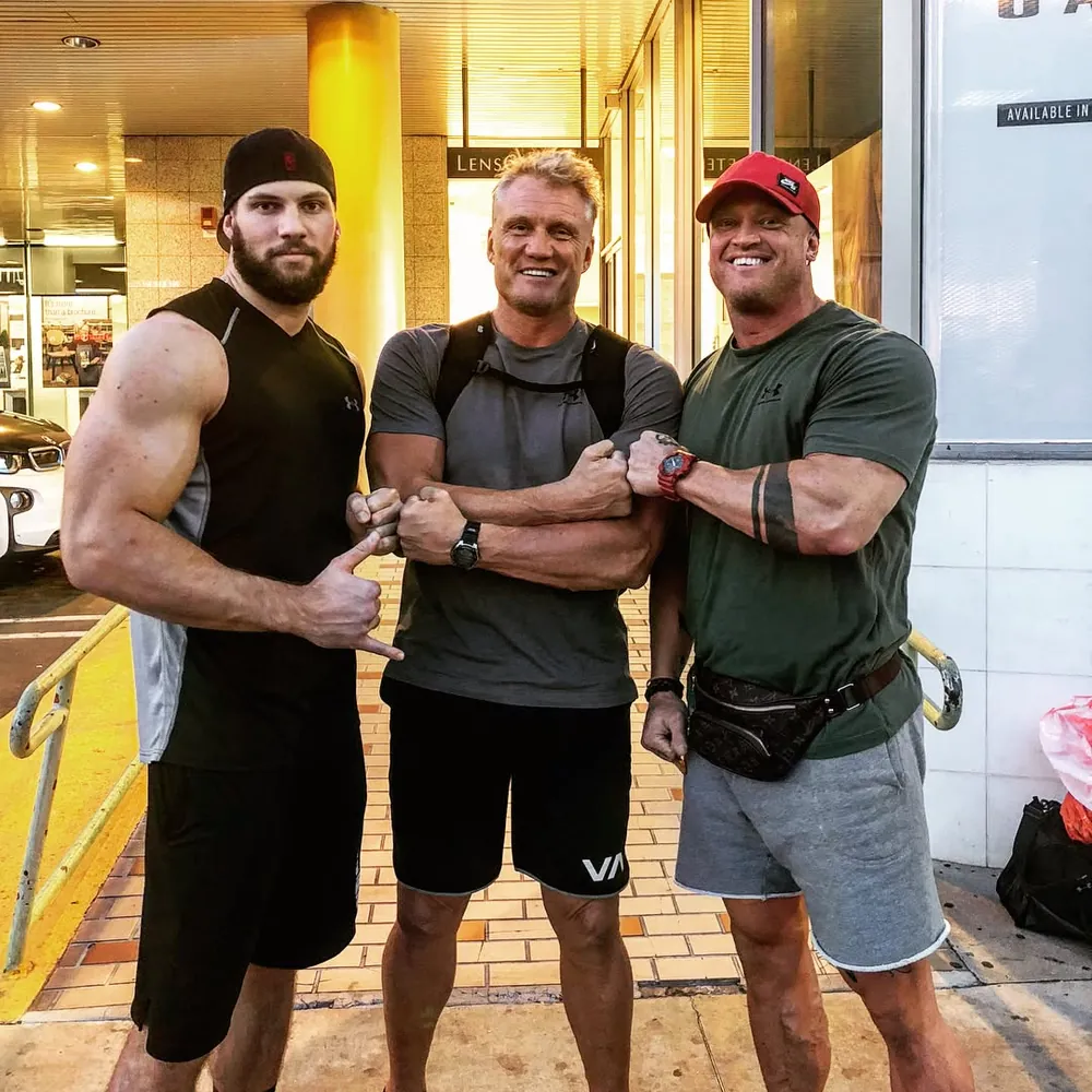 Chris Skogberg with Florian Munteanu and Dolph Lundgren